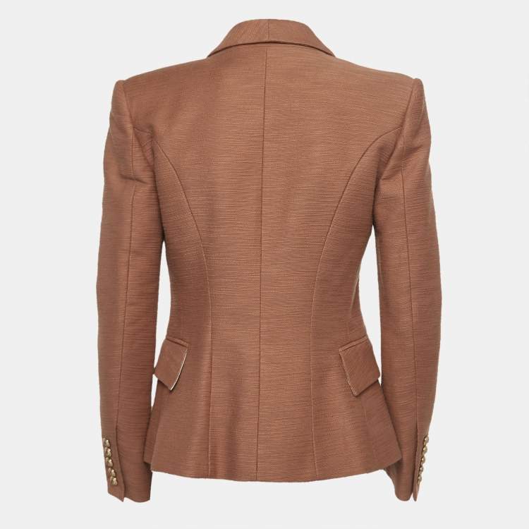 Pre Owned Balmain Peach Orange Textured Cotton Single Breasted Blazer M