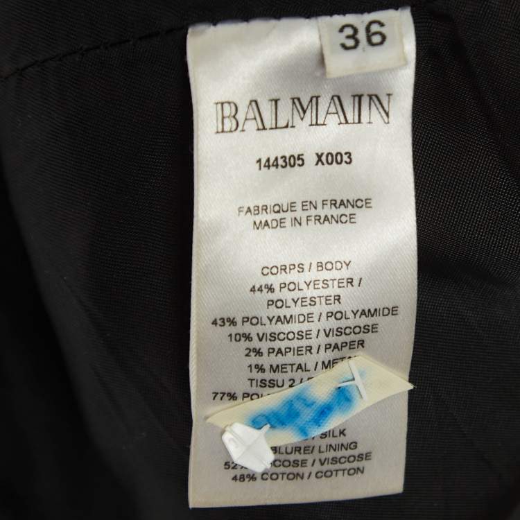 Pre Owned Balmain Black/White Lurex Tweed Belted Mini Skirt S