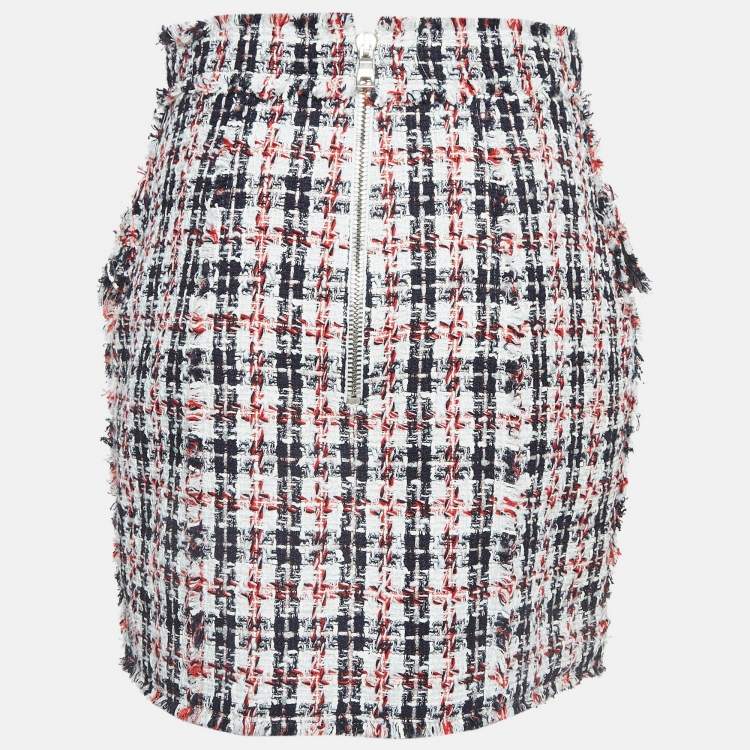 Pre Owned Balmain Multicolor Tweed Button Detail Mini Skirt M