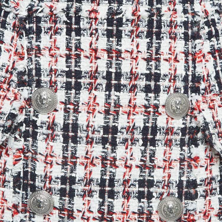Pre Owned Balmain Multicolor Tweed Button Detail Mini Skirt M