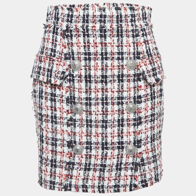 Pre Owned Balmain Multicolor Tweed Button Detail Mini Skirt M