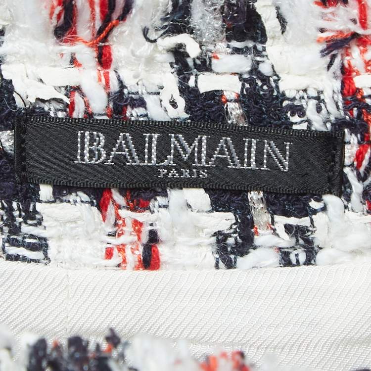 Pre Owned Balmain Multicolor Tweed Button Detail Mini Skirt M