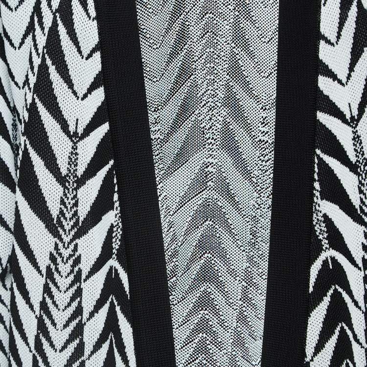 Pre Owned Balmain Black/White Patterned Knit Open Front Cardigan L