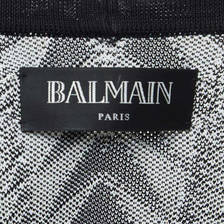 Pre Owned Balmain Black/White Patterned Knit Open Front Cardigan L
