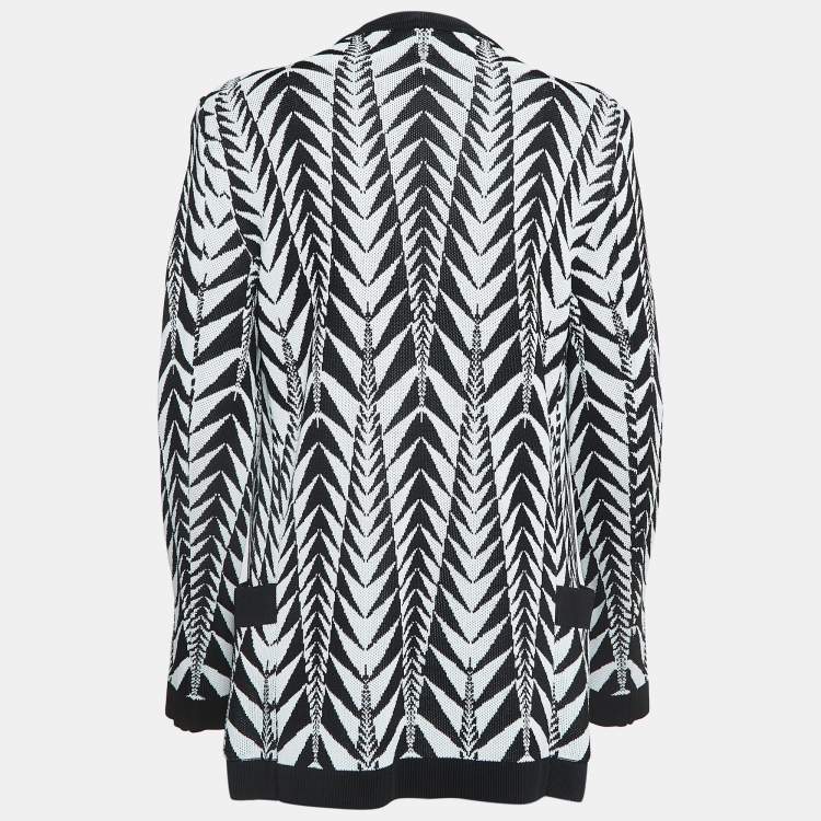Pre Owned Balmain Black/White Patterned Knit Open Front Cardigan L