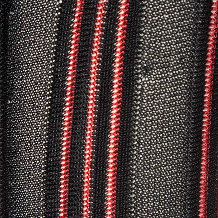Pre Owned Balmain Black/Red Striped Stretch Sheer Jumpsuit S