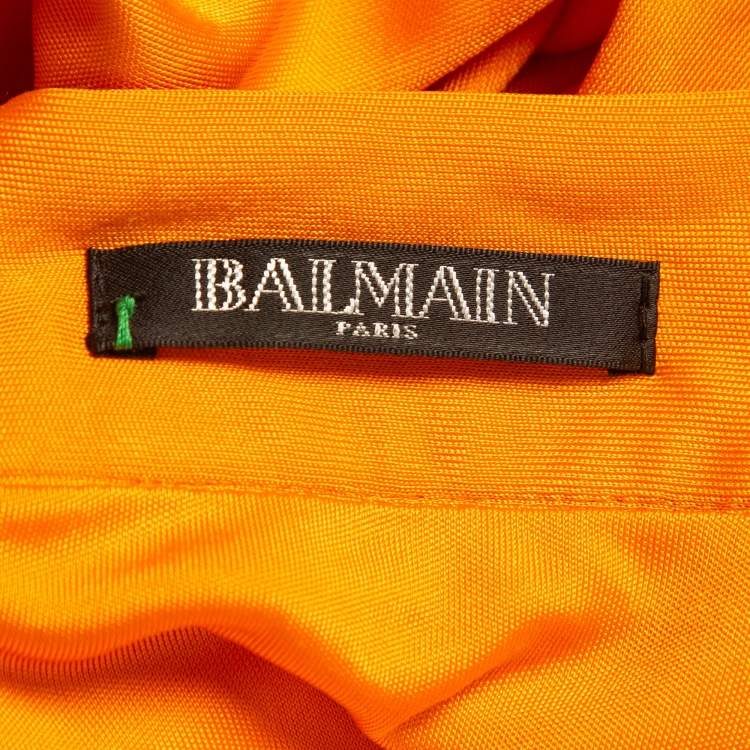 Pre Owned Balmain Orange Jersey High Slit Draped Maxi Skirt S