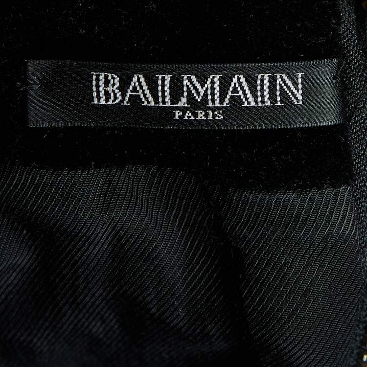 Pre Owned Balmain Black Velvet Ruffle Tiered Knee Length Dress M