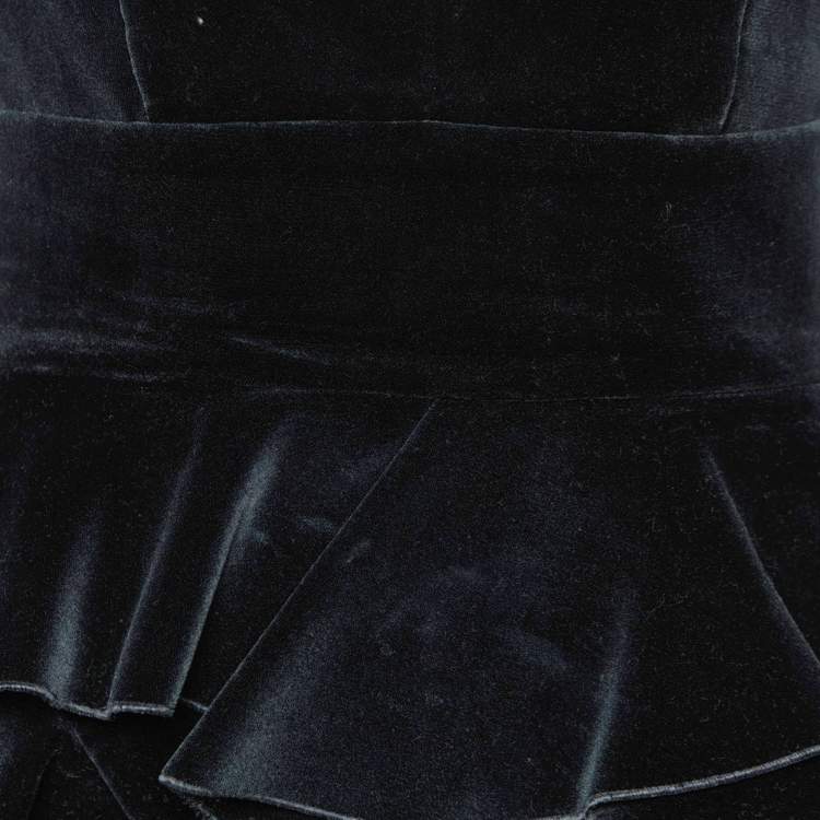 Pre Owned Balmain Black Velvet Ruffle Tiered Knee Length Dress M