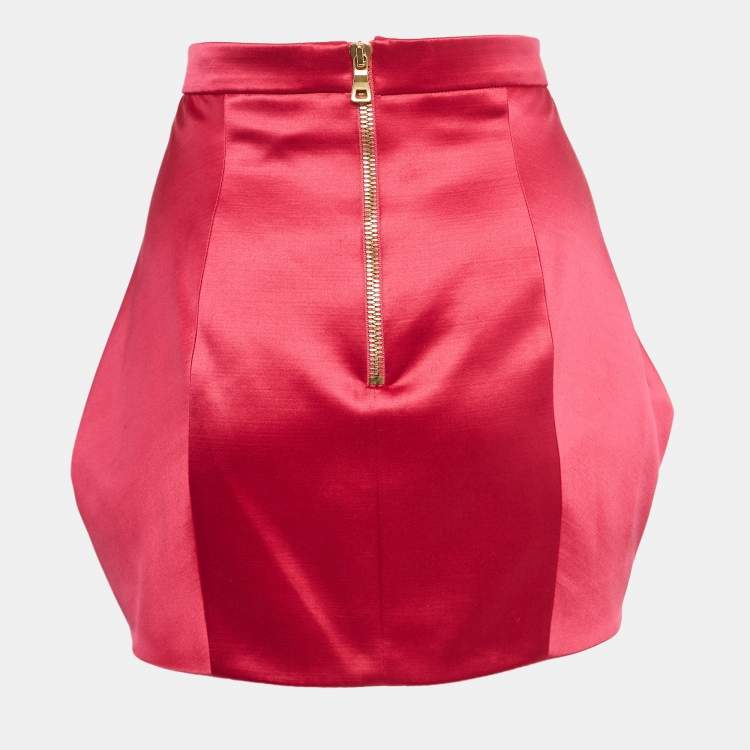 Pre Owned Balmain Pink Satin Pleated Mini Skirt M