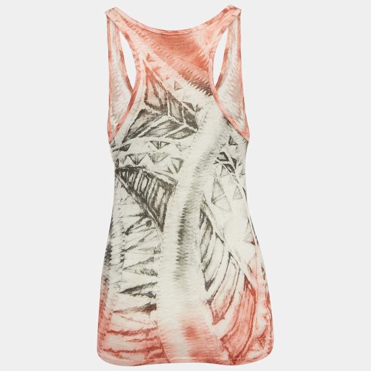 Pre Owned Balmain Pink Printed Linen Knit Tank Top S
