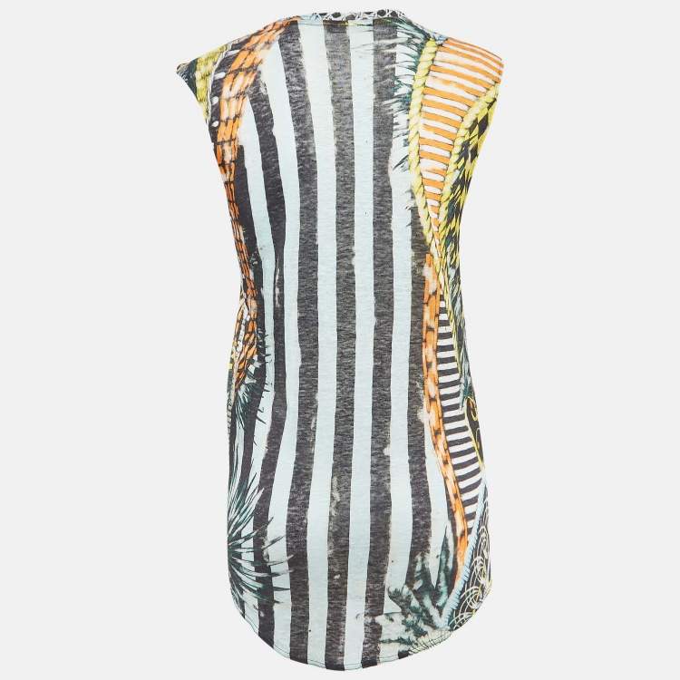 Pre Owned Balmain Vintage Multicolor Printed Linen Knit Buttoned Detail Tank Top M   