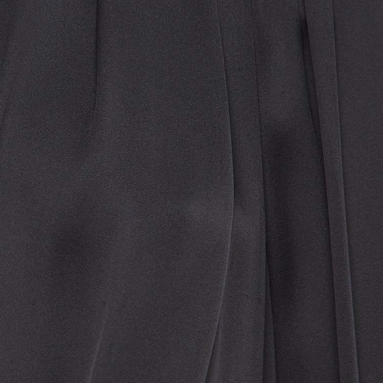 Pre Owned Balmain Black Satin Silk Deep Neck Draped Blouse S