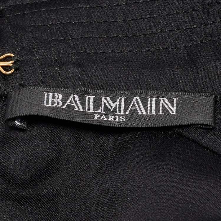 Pre Owned Balmain Black Satin Silk Deep Neck Draped Blouse S