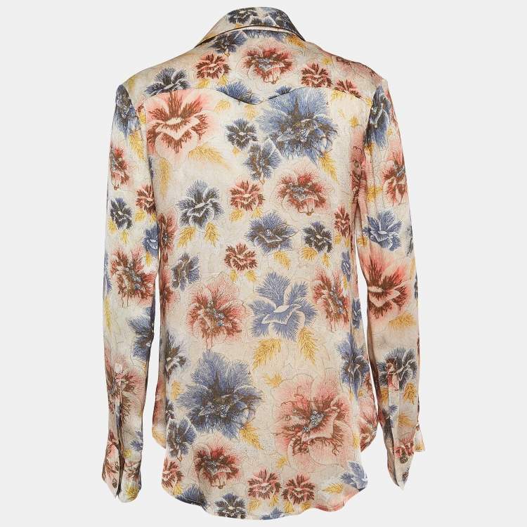 Pre Owned Balmain Multicolor Floral Print Satin Silk Long Sleeve Shirt S