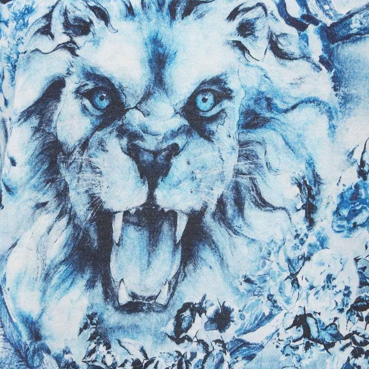 Pre Owned Balmain Blue Lion Print Knit Button Embellished Tank Top M