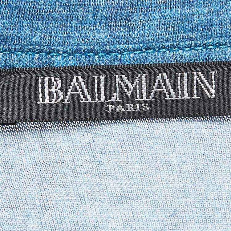 Pre Owned Balmain Blue Lion Print Knit Button Embellished Tank Top M