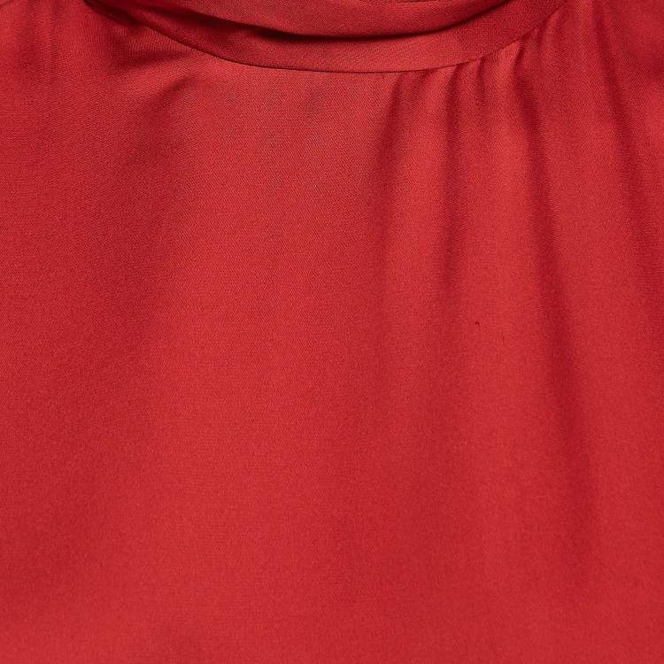 Pre Owned Balmain Red Silk Satin Button Embellished Cuffed sleeve Draped Blouse S