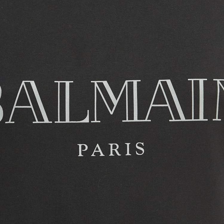 Pre Owned Balmain Black Logo Print Cotton Crew Neck T-Shirt S