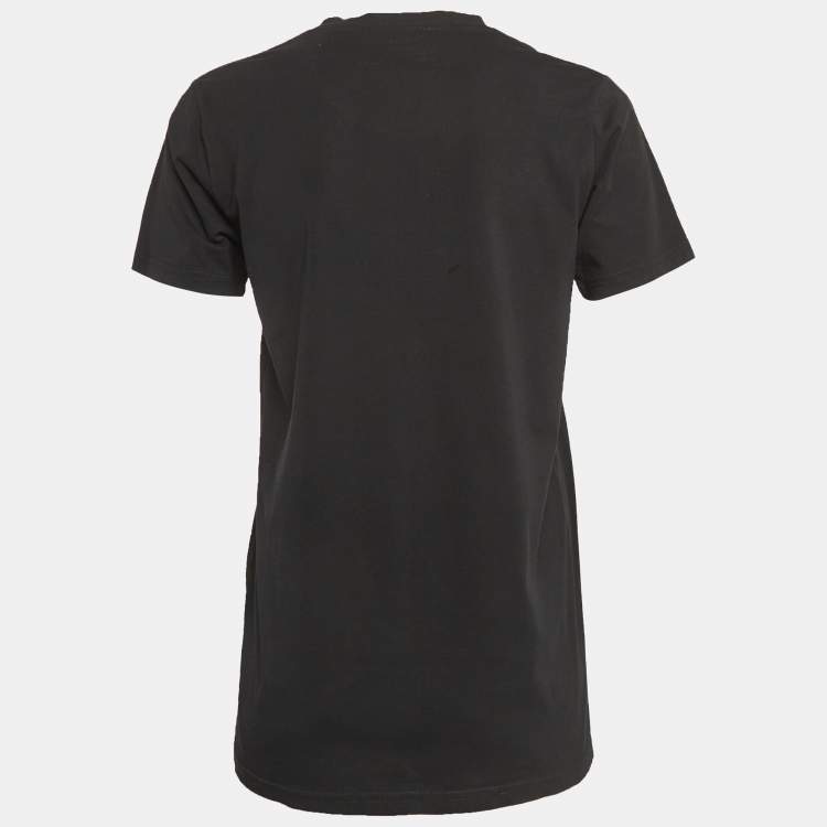 Pre Owned Balmain Black Logo Print Cotton Crew Neck T-Shirt S