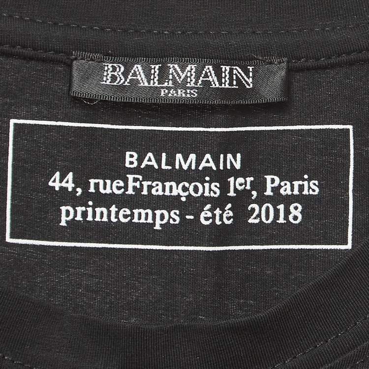 Pre Owned Balmain Black Logo Print Cotton Crew Neck T-Shirt S