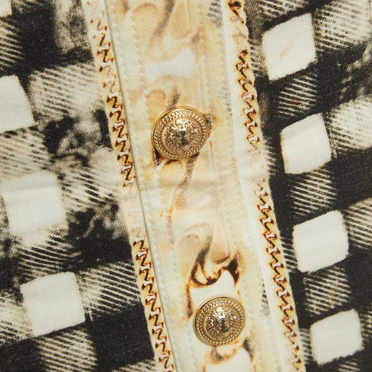 Pre Owned Balmain Grey Checked Cotton Buttoned Detail Mini Skirt S