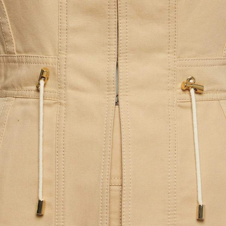 Pre Owned Balmain Beige Cotton Canvas Halter Neck Peplum Style Mini Dress S