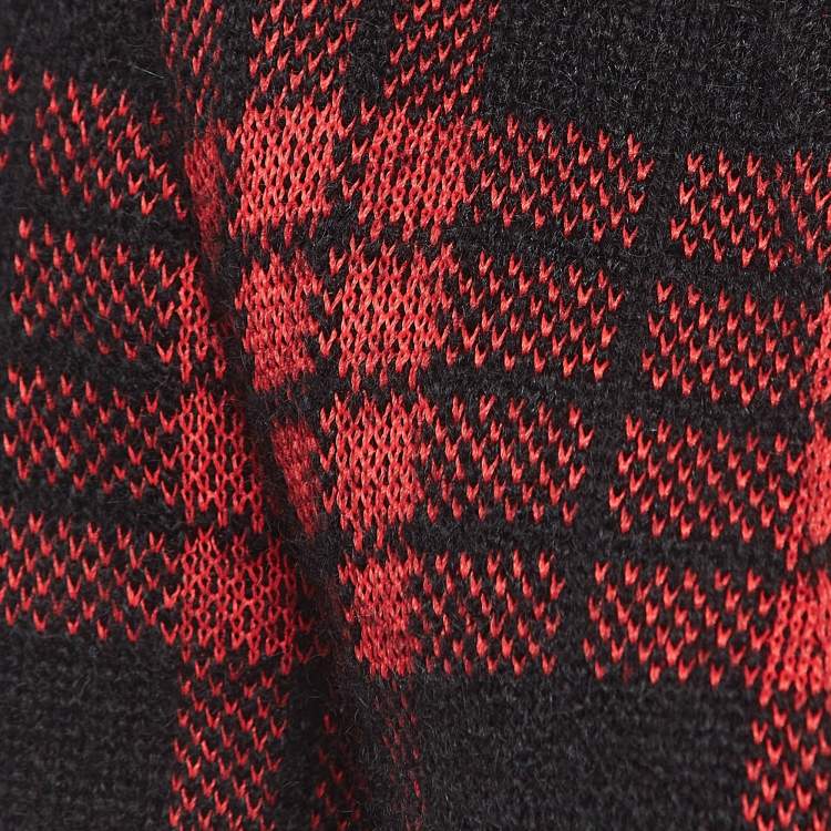 Pre Owned Balmain Red/Black Tartan Wool Fringed Open Front Blazer S  