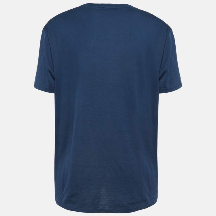 Pre Owned Balmain Navy Blue Logo Print Cotton Half Sleeve T-Shirt L