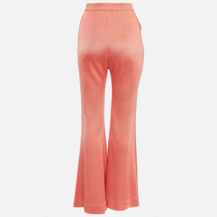Pre Owned Balmain Orange Coral Knit Button Detailed Flared Trousers M