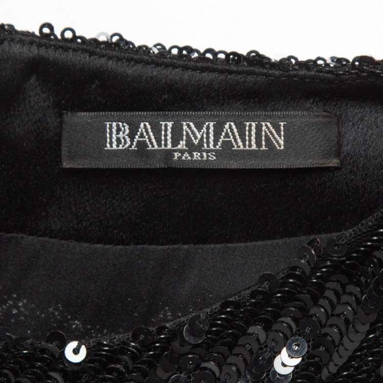 Pre Owned Balmain Black Multicolor Sequin Embellished Mini Dress M