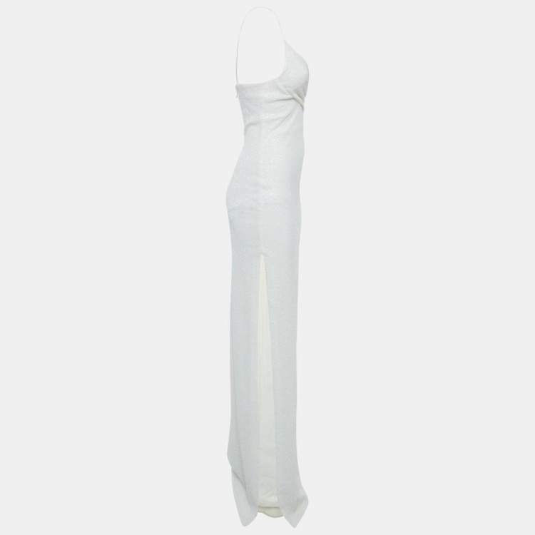 Pre Owned Balmain Off White Sequin Sleeveless Dress S