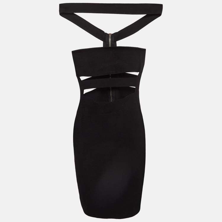 Pre Owned Balmain Black Stretch Knit Cut-Out Bodycon Mini Dress S