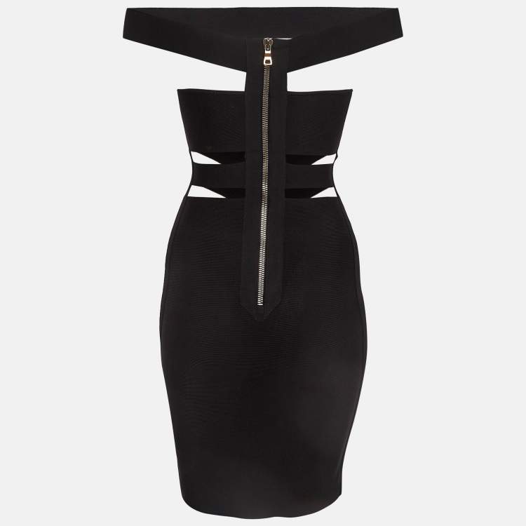 Pre Owned Balmain Black Stretch Knit Cut-Out Bodycon Mini Dress S
