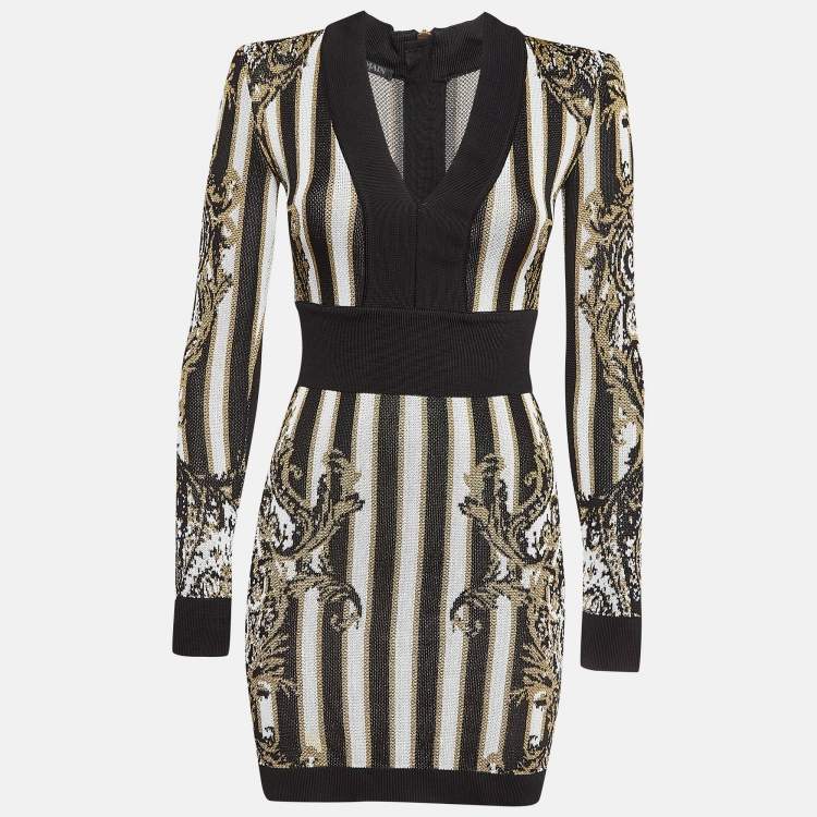 Pre Owned Balmain Multicolor Stripe Lurex Knit Mini Sheath Dress S