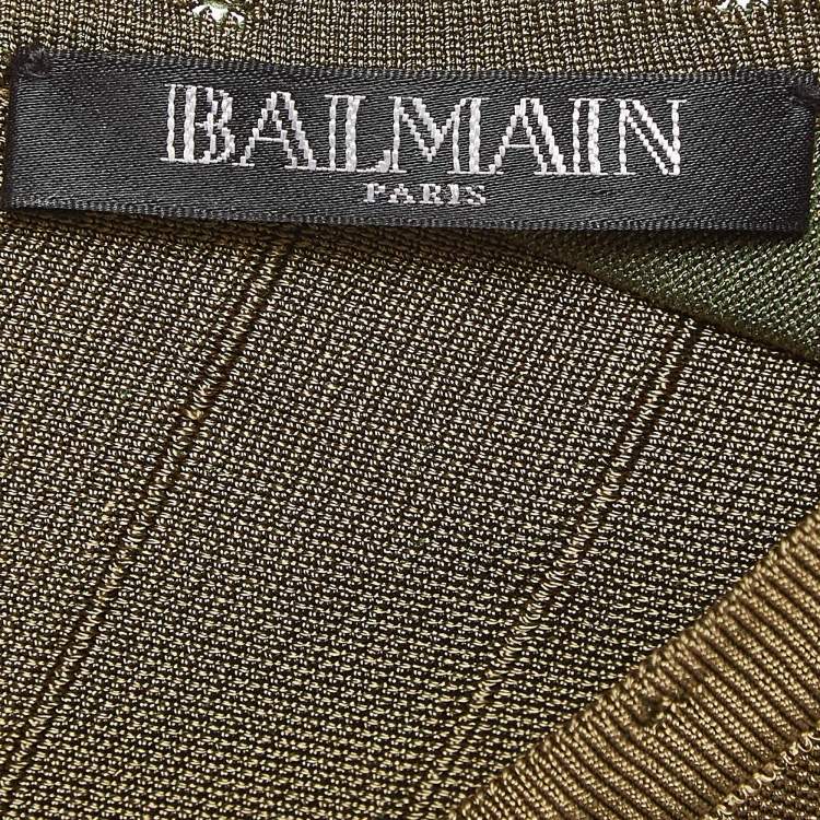 Pre Owned Balmain Olive Green Stretch Knit Lace-Up Mini Bodycon Dress S