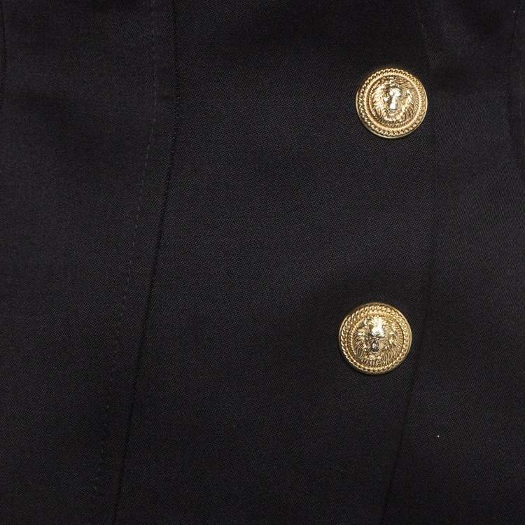 Pre Owned Balmain Black Wool Buttoned Front Long Blazer S