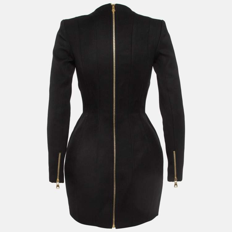 Pre Owned Balmain Black Wool Buttoned Front Long Blazer S