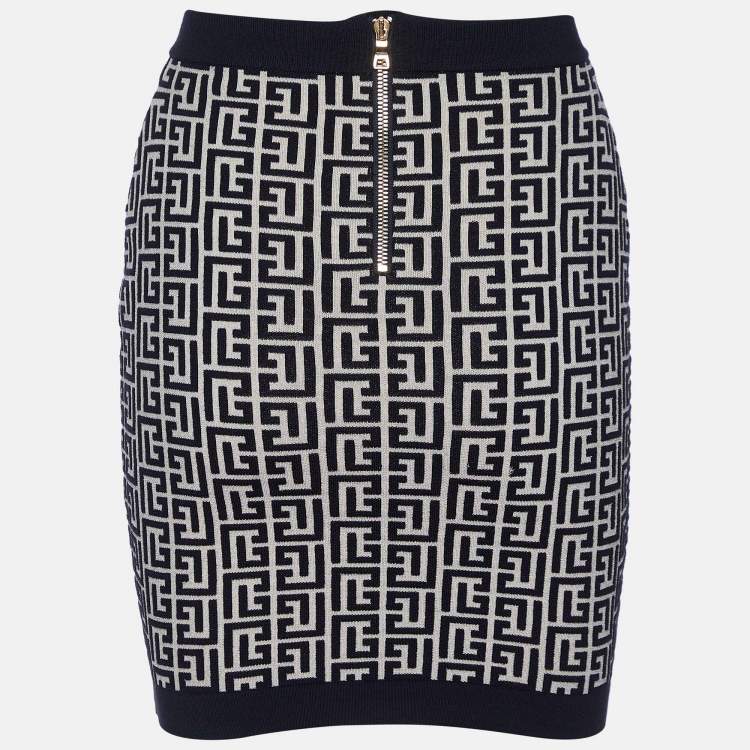 Pre Owned Balmain Black Monogram Wool Knit Mini Skirt S