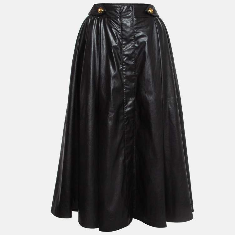 Pre Owned Balmain Black Faux Leather Long Skirt M