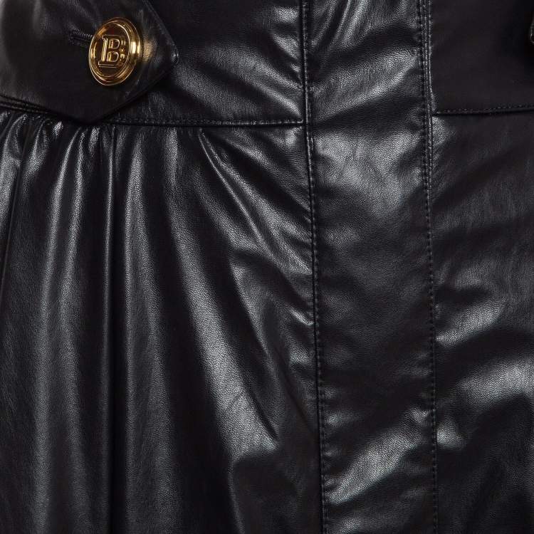 Pre Owned Balmain Black Faux Leather Long Skirt M