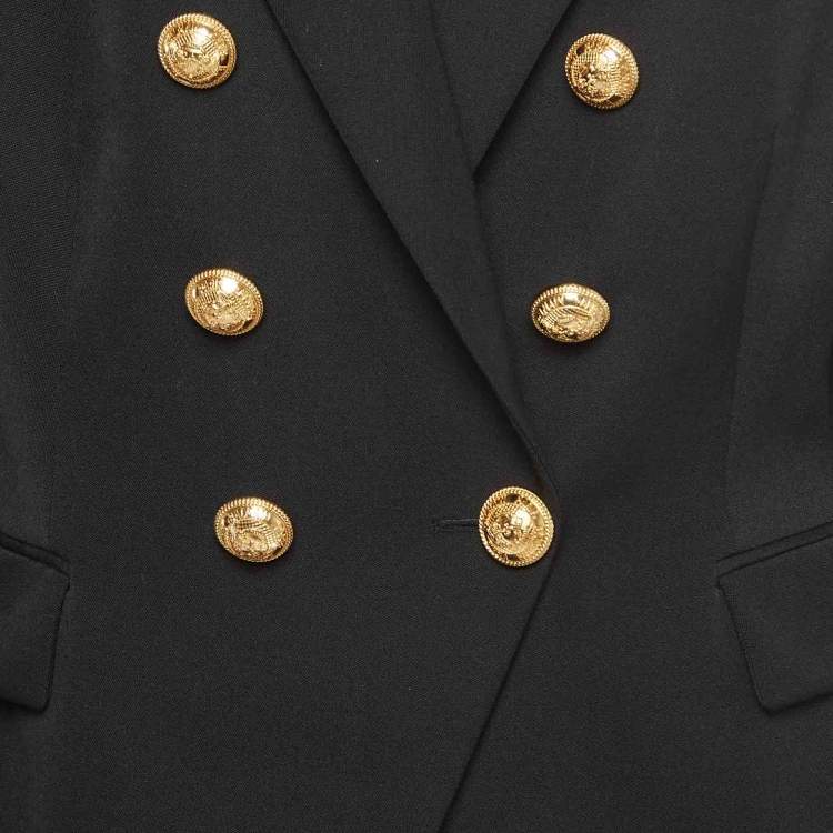 Pre Owned Balmain Black Wool Double-Breasted Jacket L