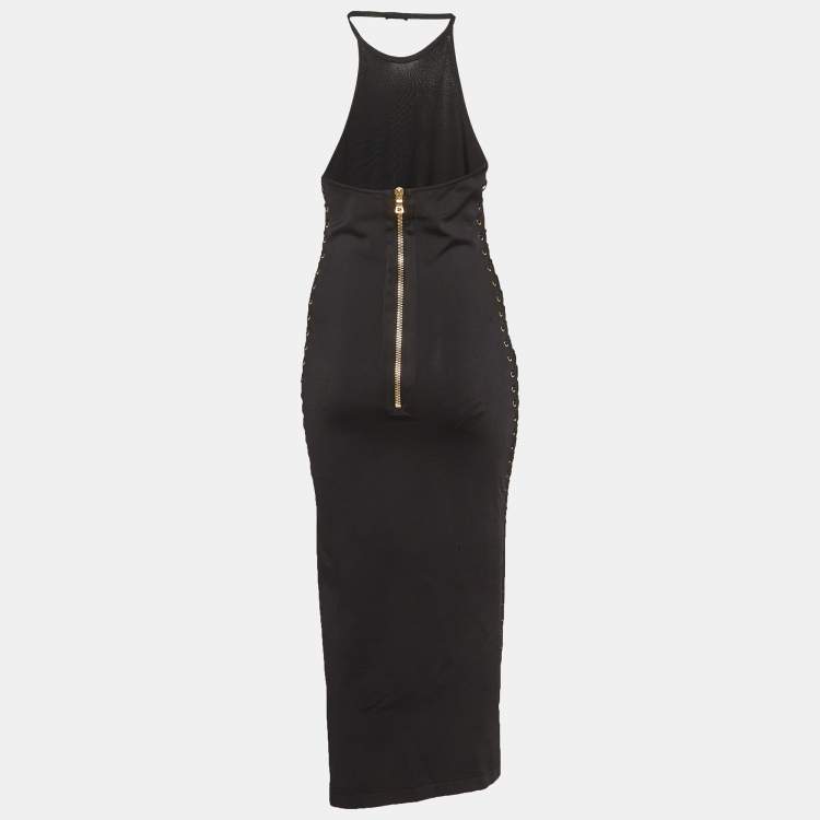 Balmain Black Lace-Up Stretch Knit Midi Dress M Balmain | TLC