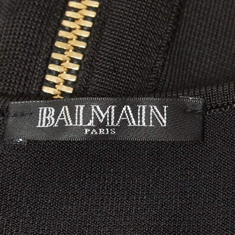 Pre Owned Balmain Black Lace-Up Stretch Knit Midi Dress M