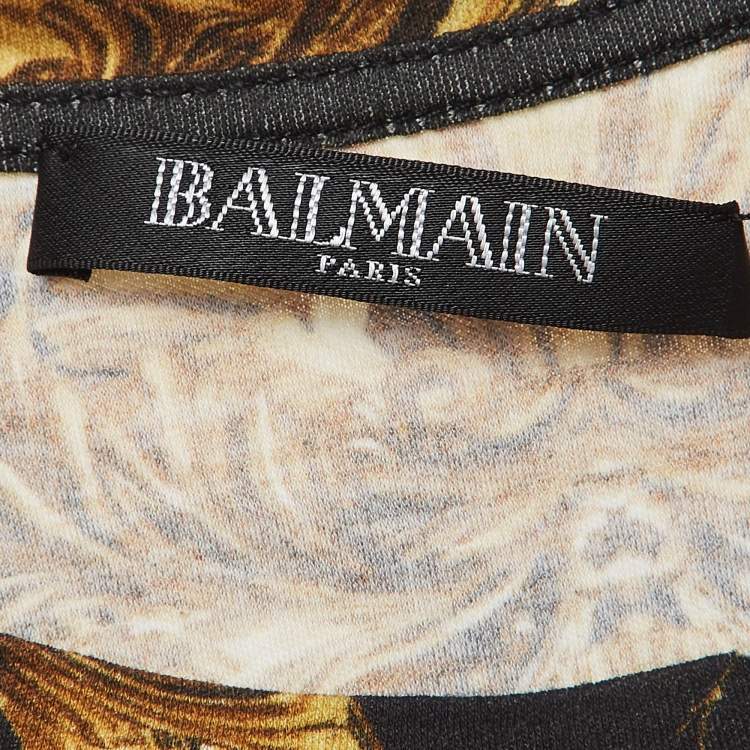 Pre Owned Balmain Black/Yellow Printed Jersey Sleeveless T-Shirt M