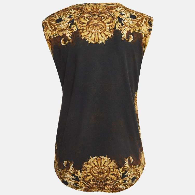 Pre Owned Balmain Black/Yellow Printed Jersey Sleeveless T-Shirt M