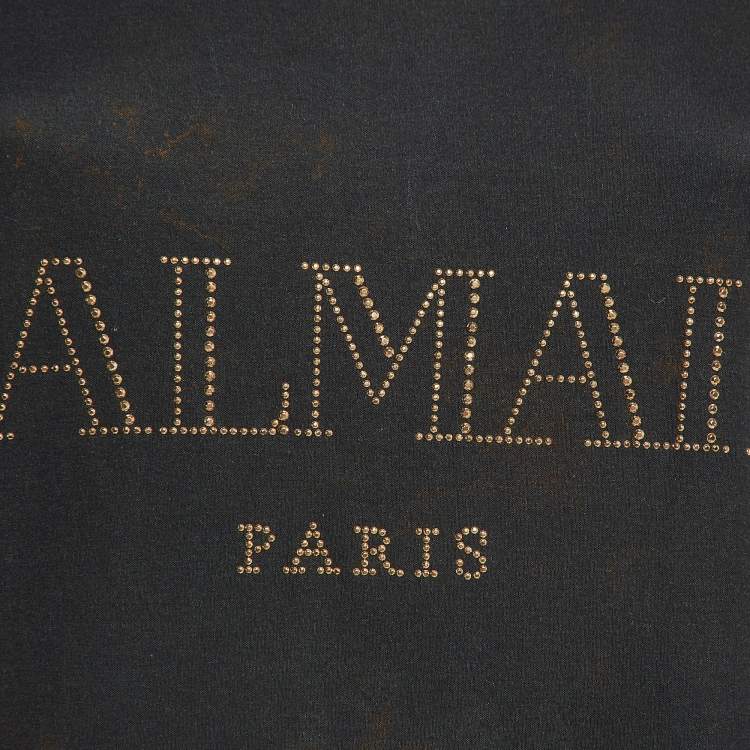 Pre Owned Balmain Black/Yellow Printed Jersey Sleeveless T-Shirt M