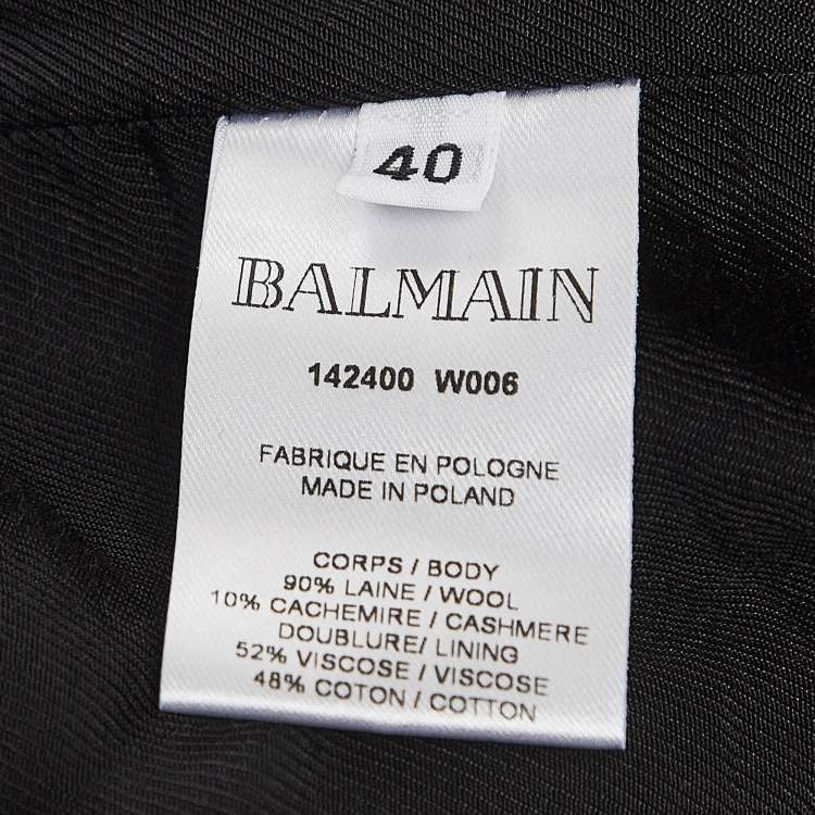 Pre Owned Balmain Black Wool-Blend Double-Breasted Coat M
