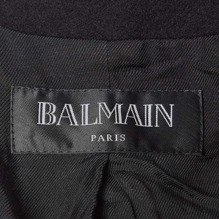 Pre Owned Balmain Black Wool-Blend Double-Breasted Coat M