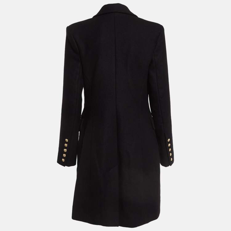 Pre Owned Balmain Black Wool-Blend Double-Breasted Coat M